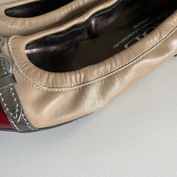 AGL Attilio Giusti Leombruni Ballet Flat Red Cap Toe Beige Leather Class… - Picture 7 of 10